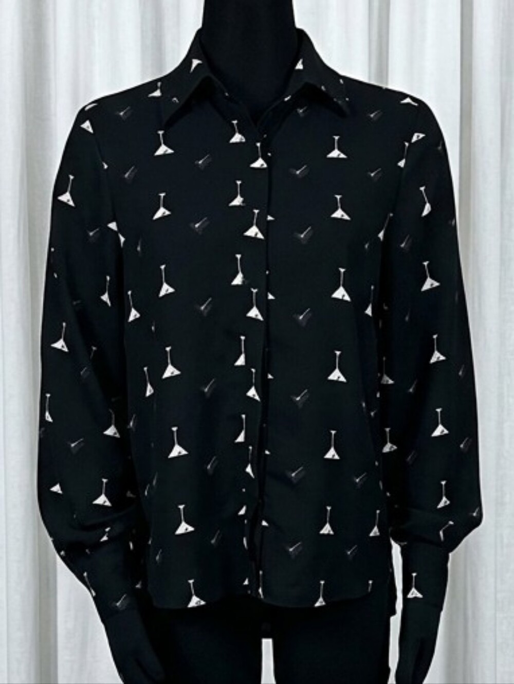 ModCloth Black Button-Down Shirt with White Cocktail Print